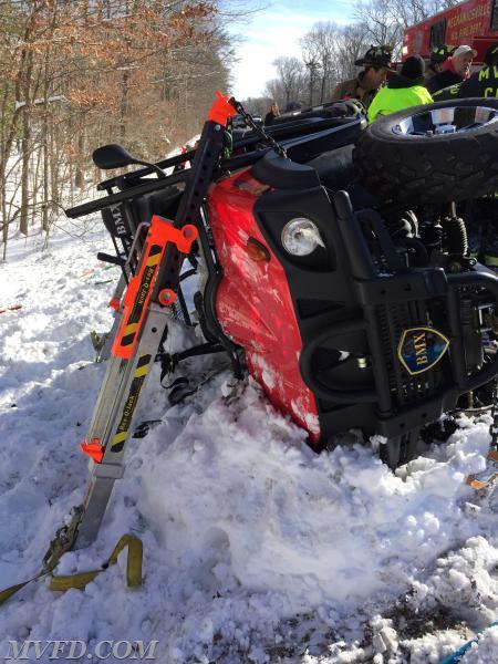 Firefighters responded to one trapped under this ATV on Budds Creek Road. 